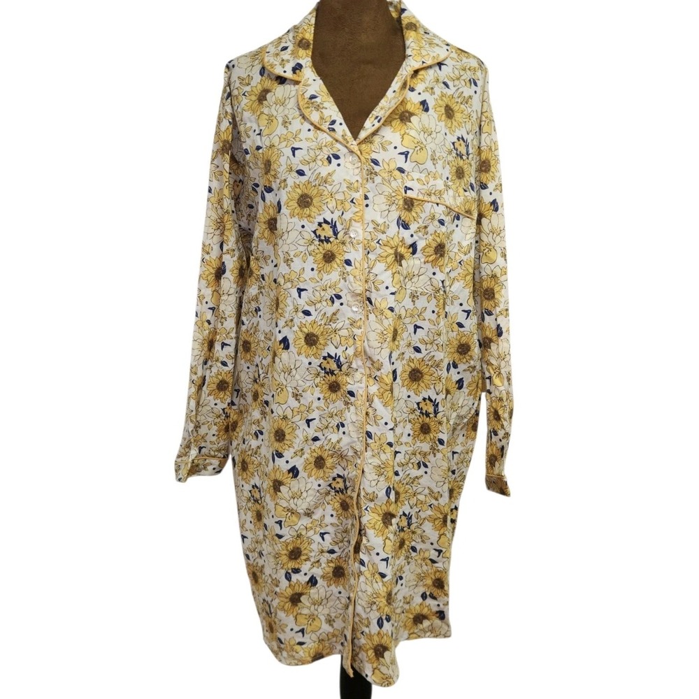 Mahogany Womens M Pajama Night Shirt Sunflower Cotton Preppy Lounge Casual New